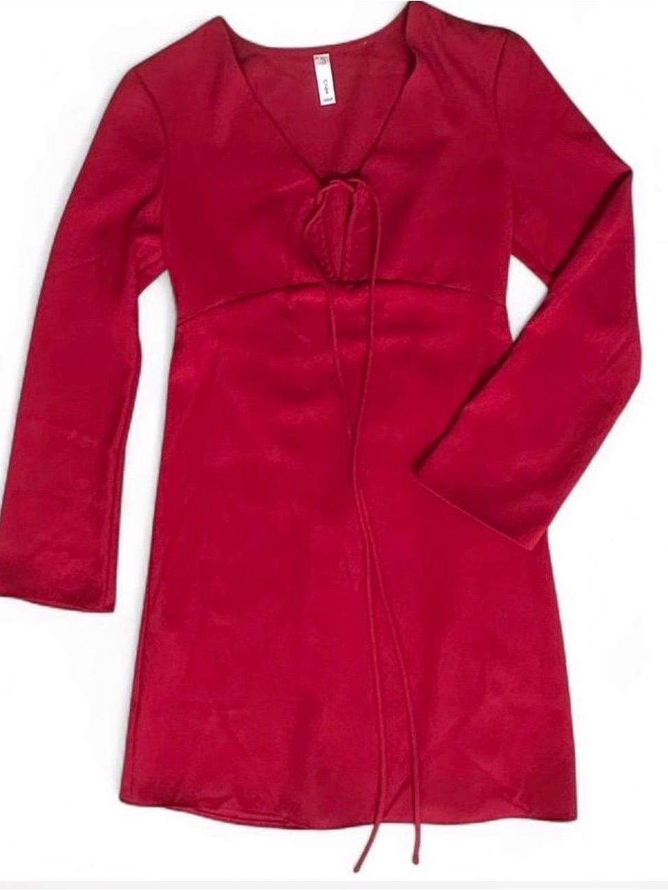 Mng-Mango Women's Red Tie-Front Long-Sleeve Mini Dress